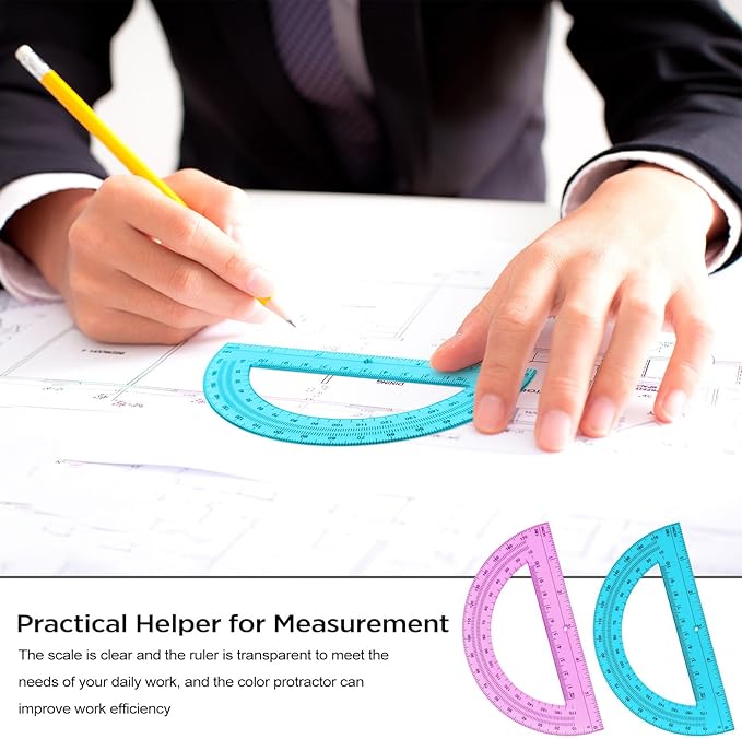 Zonon 2 Pcs 6 Inch Plastic Protractor Math Protractors 180 Degrees Angle Measurement, Translucent for Geometry Classroom Kid Student School Office Supplies(Pink, Blue)