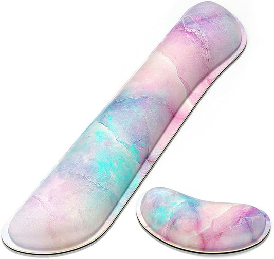 Dapesuom Enlarge Keyboard Wrist Rest, Memory Foam Wrist Cushion for Desk Mats Support, Pain Relief Keyboard Mouse Pad Rests Set with Non-Slip Base for Gaming Laptop Office Computer, Colorful Marble