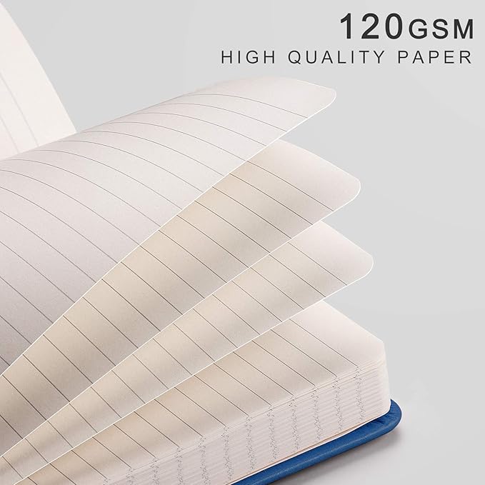 EMSHOI Lined Journal - 120gsm Thick Paper College Ruled Notebook with Sticky Notes, 256 Numbered Pages, A5 Hardcover Leather for Women & Men Work, School, Writing - (5.75”x8.38”) Blue