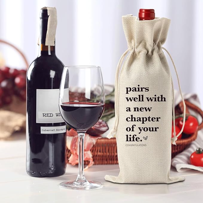 1 Pcs Funny New Chapter Wine Bag New Beginnings Gifts for Women Men Farewell Gifts for Friends Going Away Gifts for Coworkers Women Men Moving Away Gifts for Friends New Teacher Gifts