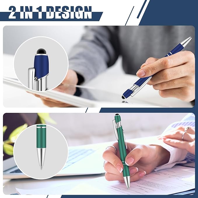 Leinuosen 72 Pcs Ballpoint Pen with Stylus Tip 1.0 mm/ 0.04 Inch Black Ink Metal Stylus Pen for Touch Screens 2 in 1 Stylus Ballpoint