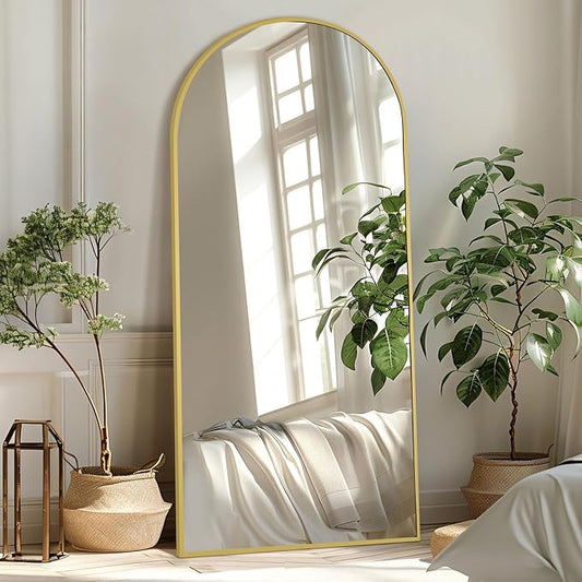 Arched Full Length Mirror, 71"X32" Free Standing Mirror Full Length, Large Floor Mirror with Stand for Bedroom Living Room Gym, Hanging or Leaning, Tempered Glass, Gold