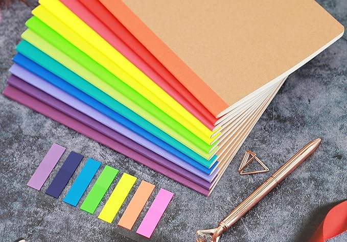 A5 Notebook Bulk, 48 pack Kraft Cover College ruled Travel Journals with Pastel Color Spine for Students Office, 60 Lined Pages, 8.3”x 5.5”