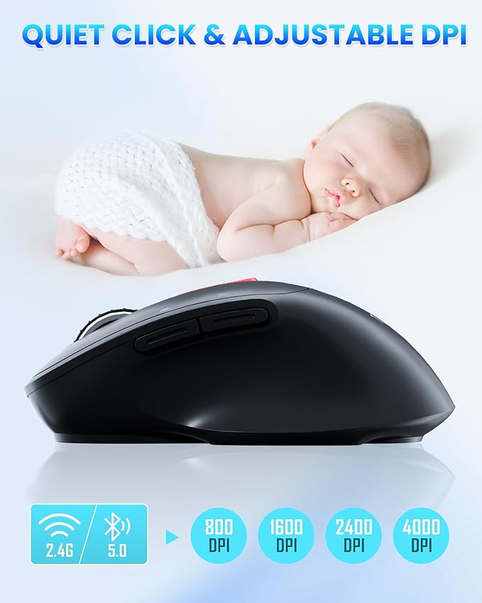 2025 AI Mouse, Bluetooth Wireless Mouse with Voice Input Search, Voice and Word Translation, Form Document Output, Code Generation, AI Writing, AI Drawing, Rechargeable, for Windows, macOS(Black)