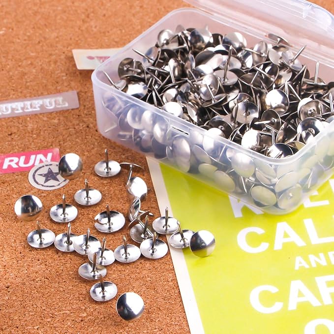 Yalis Thumb Tacks 500-count, 3/8-inch Steel Roundness Push Pins Office Tacks for Corkboard (Silver)