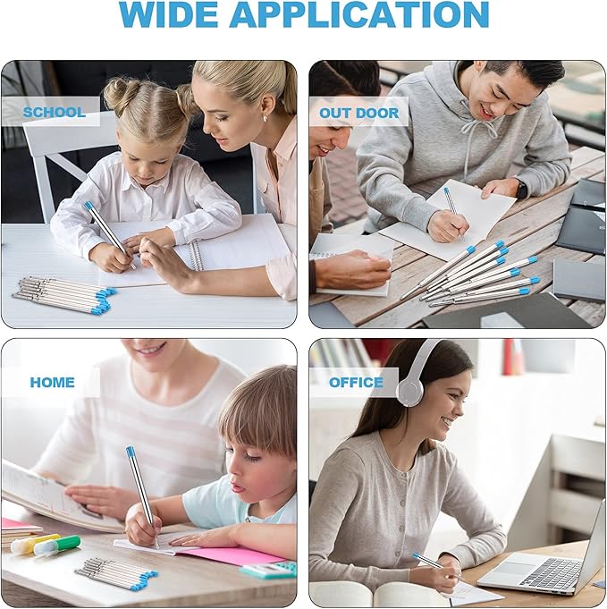 12 Pieces Pen Refills Blue Ink 1.0mm Medium Point Metal Ballpoint Refill Smooth Writing Pen Refills Replacement Refills for Retractable Ballpoint Pen School Office Supplies (Blue)