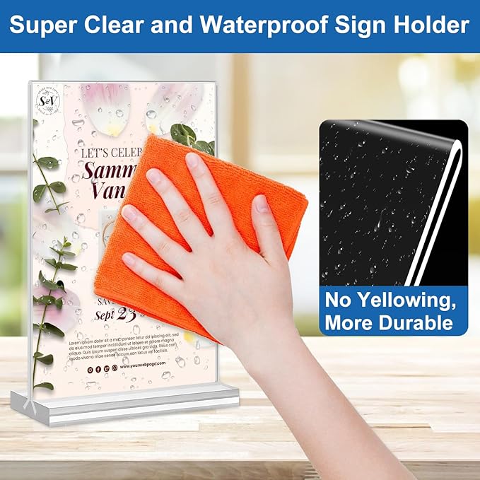 Acrylic Sign Holder 4x6, 20 Pack Clear Table Vertical Double Sided Table Menu Display, Plastic Desktop Picture Frames Stand Acrylic Paper Holder Tabletop Sign Holder for Wedding Office Show Fair