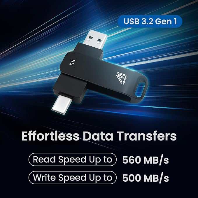 MMOMENT MU P50 1TB External SSD – USB-C & USB-A Portable Solid State Drive, USB 3.2 5Gbps, 560MB/s Read, 500MB/s Write, 110MB/s Sustained Write – Compatible with iPhone PS5 Steam Deck Android Mac