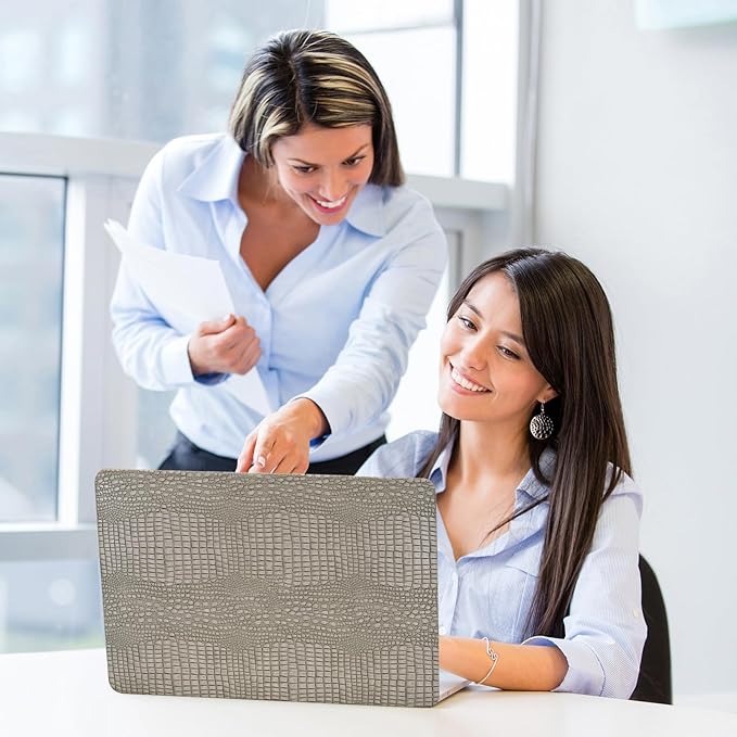 DTangLsm Compatible with MacBook Pro 13 inch Case 2024-2016 M2 M1 A2338 A2289 A2251 A2159 A1989 A1706 A1708, Crocodile Skin Alligator PU Leather Hard Shell Case and Keyboard Skin, Silver