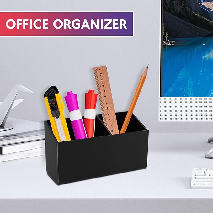 Magnetic Dry Erase Marker Holder for Whiteboard，Acrylic Magnetic Pen Holder for Fridge, 2 Compartments Whiteboard for Office, Home, Locker(Clear)-Black