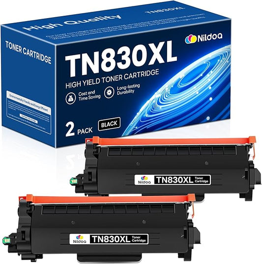 TN830XL Toner Cartridge High Yield Replacement for Brother TN830XL TN-830XL HL-L2460DW HL-L2405W MFC-L2820DW Printer, TN830XL 2PK Black