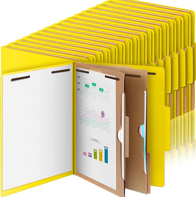Skyygemm 36 Pcs Classification Folders Letter Size, 2 Pocket Dividers Pressboard File Folder with Fasteners, Expanding File Organizer Bulk for Teachers, Clergy, Office, Church, Christmas (Yellow)