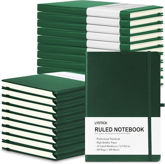 20 Pack Journals for Writing College Ruled Notebooks Journal in Bulk, Hardcover Notebooks (200Pages) for Note Talking, Lined Bullet Journals for Home School Office, 5.7"x8.4", Dark Green