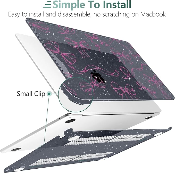 DONGKE Compatible with M4 MacBook Air 15 inch Case 2025-2023 A3241 A3114 A2941 M3 M2 Retina Display Touch ID, Plastic Hard Case & Keyboard Skin for MacBook Air 15" - Sparkly Black Bows