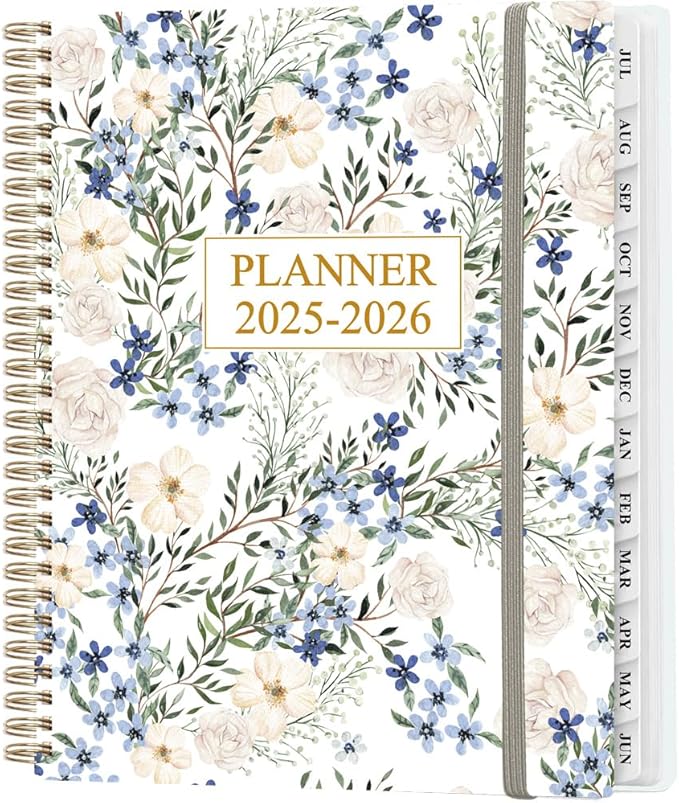Planner 2025-2026 - Weekly & Monthly Planner from July 2025 to June 2026, Agenda 2025 2026 with Inner Pocket, Elastic Band, 8.5" x 11", Crushed Flower