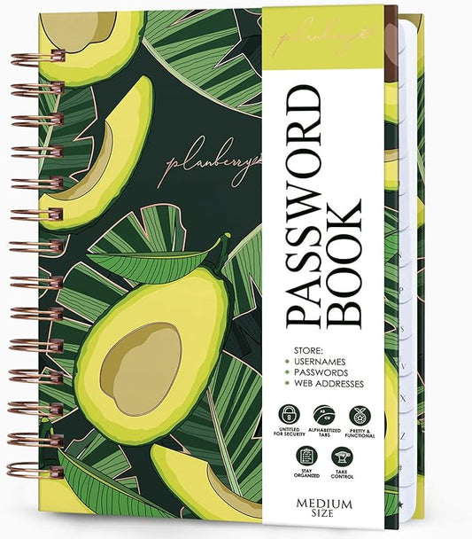 PLANBERRY Password Book Premium – Alphabetized Internet Address Organizer with A-Z Tabs – Website & Computer Password Keeper with Alphabetical Tabs – 6.2x7.7″, Hardcover (Avocado Green)