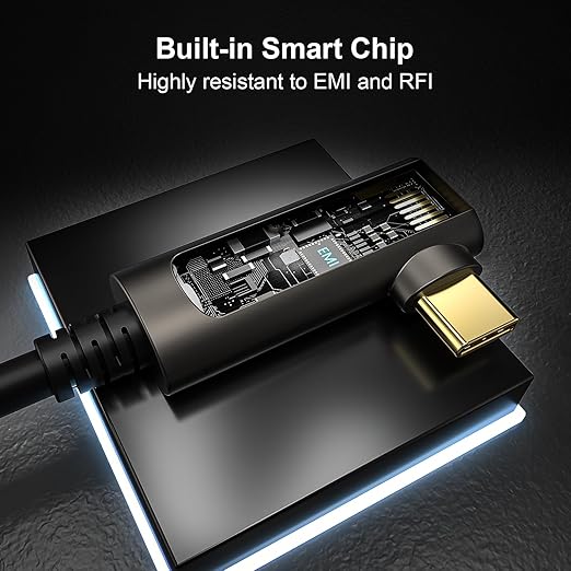 GeoHN.G USB C to C Fiber Optic Extension Cable 10M/33FT, Right Angle USB 3.2 10Gbps Long Distance Active Optical USB C Cable for VR/AR, Quest2, Webcam, Camera, Mini PC and More