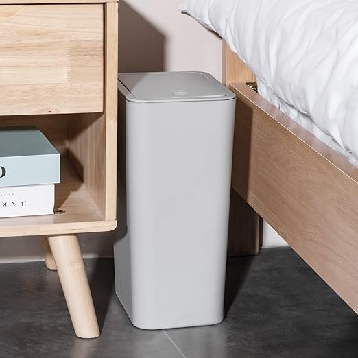 TrashAid 3 Pack Bathroom Trash Can with Lid, 2.6 Gallon / 10 Liter Small Garbage Can with Press Top Lid, Plastic Wastebasket with Pop-up Lids for Toilet, Office, Bedroom, Living Room, Grey