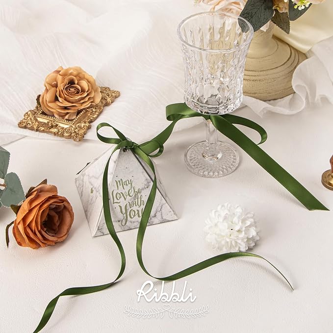 Ribbli Moss Green Satin Ribbon,Double Faced Satin 1/4 inch x Continuous 25 Yards,Use for Bows Bouquet,Gift Wrapping,Wedding Decoration,Floral Arrangement