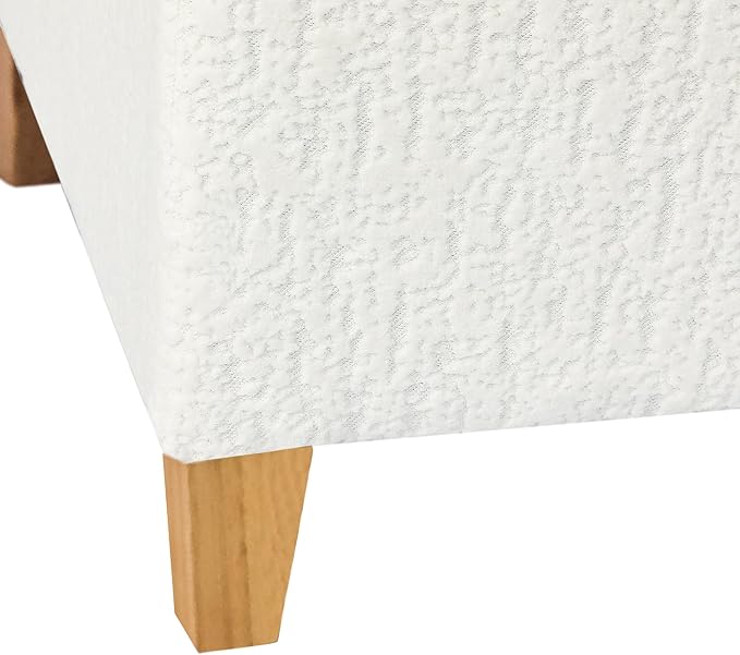 Adeco 18 Inch High Faux Fur White Cube Ottoman Storage, 3D Embossed Velvet Chair Foot Stools, Upholstered Vanity Stool with Hinged Lid, Solid Wood Legs