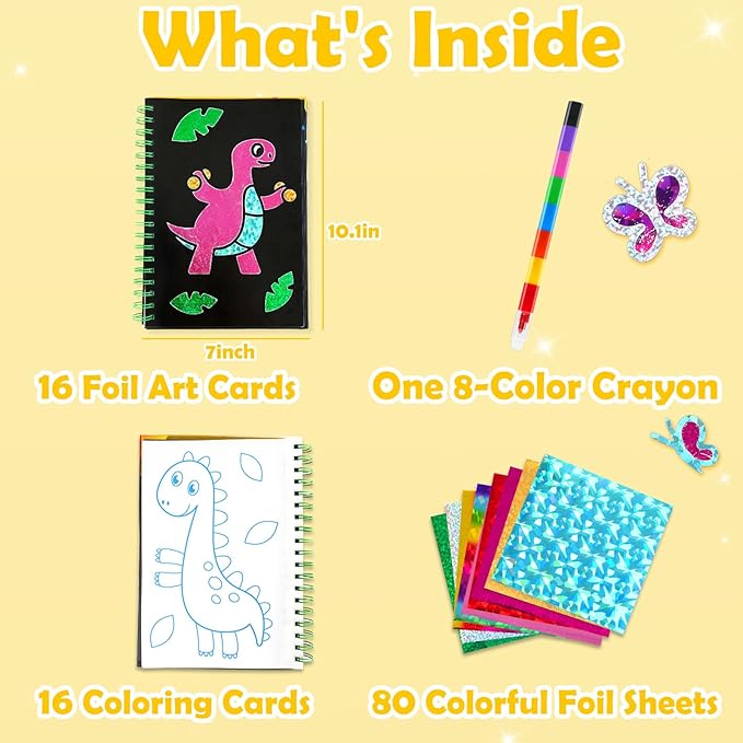 FUNNYB&G Foil Art Craft for Kids - Christmas Crafts Gift Party Favors Stocking Stuffers for Kids Fun Art Supplies Creative Birthday Gift Travel Toys for Girls Boys 4 5 6 7 8 9 Years Old (Dinosaur)