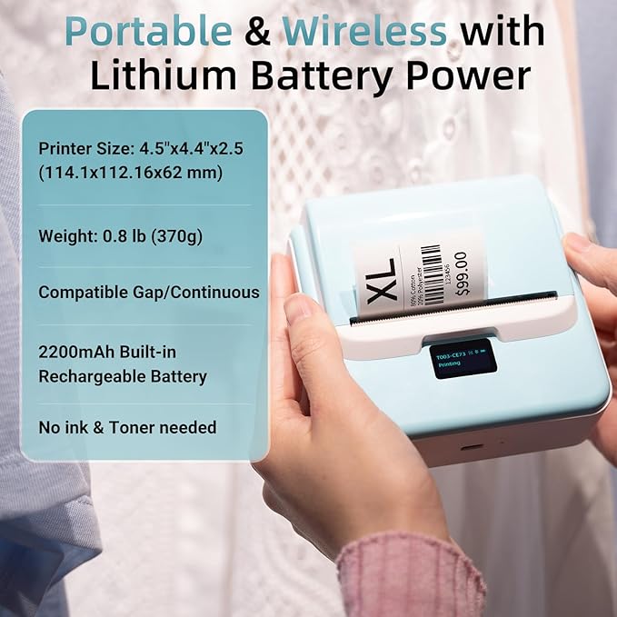 ORGSTA Label Maker Machine with Tape, T003 Thermal Label Maker, 2 Inch Bluetooth Label Printer Compatible with Phone & PC, Sticker Printer Barcode Thermal Maker for Small Business, Home, School