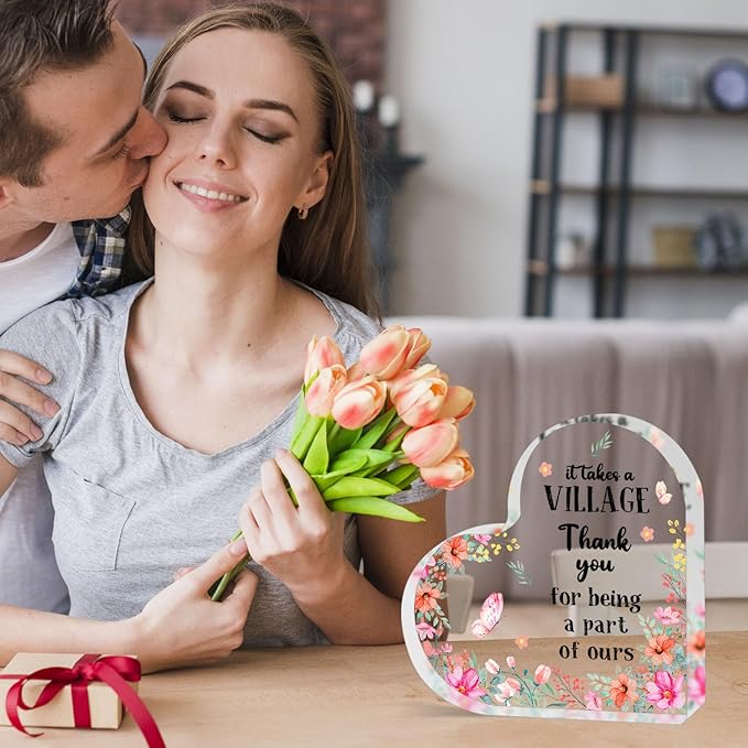 Appreciation Gifts for Women, Acrylic Heart Keepsake,Inspirational Gifts for Coworker Boss, Thank You Acrylic Gifts, Thank You Gifts for Women, It Takes a Village Thank You Gifts