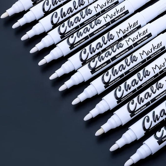 Volcanics White Liquid Chalk Markers for Blackboard Window Marker for Glass Washable Crayons Window Paint Pen Chalk Pens for Glass, 12 Pack