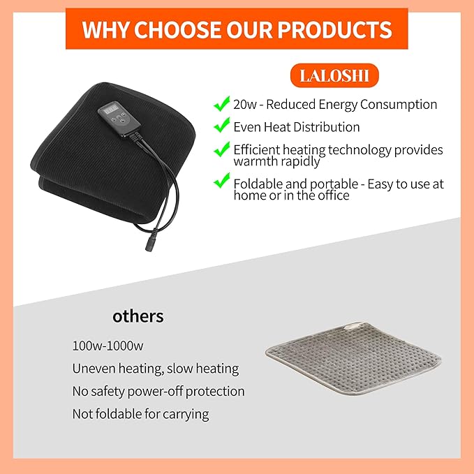 Heated Seat Cushion with 7 Heat Settings & 12-Hour Timer Shut-Off Function Office Chair Pad, Auto Shut-Off Protection, Soft Plush Cover, Non-Slip Bottom for Office Chair & Wheelchair (Black)