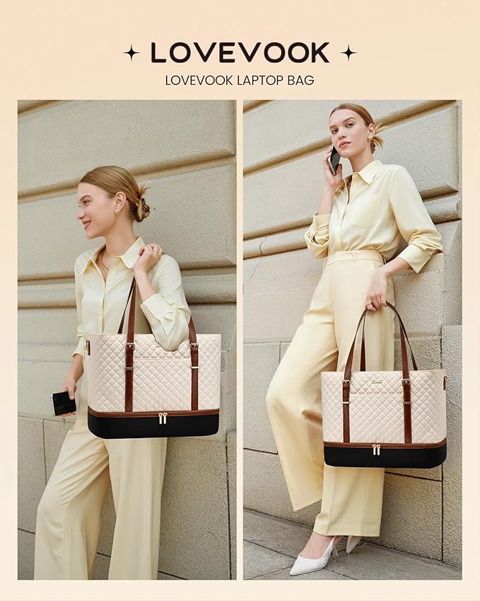 LOVEVOOK Lunch Tote Bag for Women, 15.6 Inch Laptop Work Bag With Lunch Compartment & Large Cup Holder, Lightweight Work Briefcase for Travel, Bussiness, Teacher