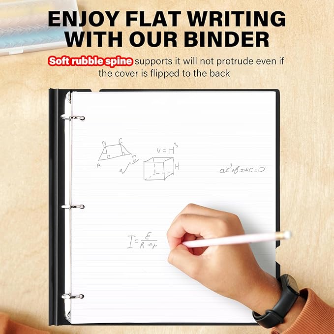 1 Inch Telescoping 3 Ring Binder-12PCS, Flexible Binder with Customized Front Cover, Holds 225 Sheets, School Office Supplies, Black