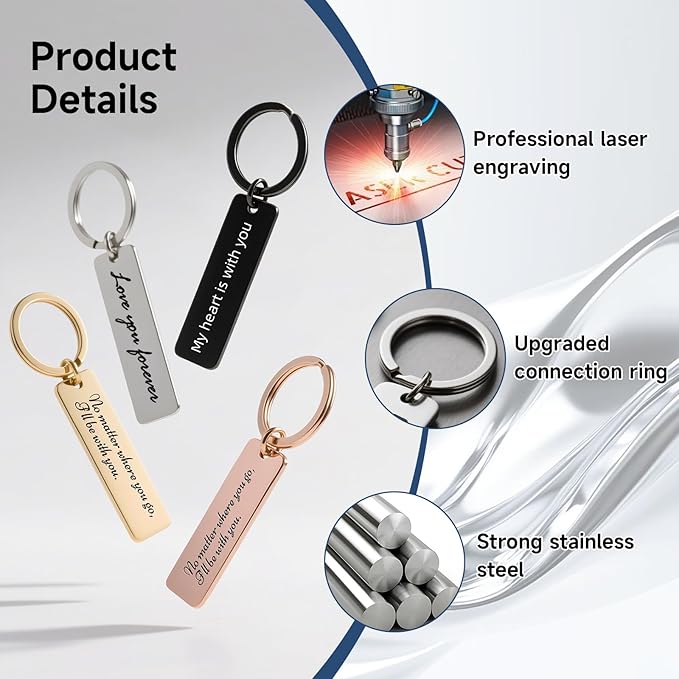 Custom Keychain - Personalized Double-Sided Engraved Name or Text Keychains, Customized Gifts for Men Women