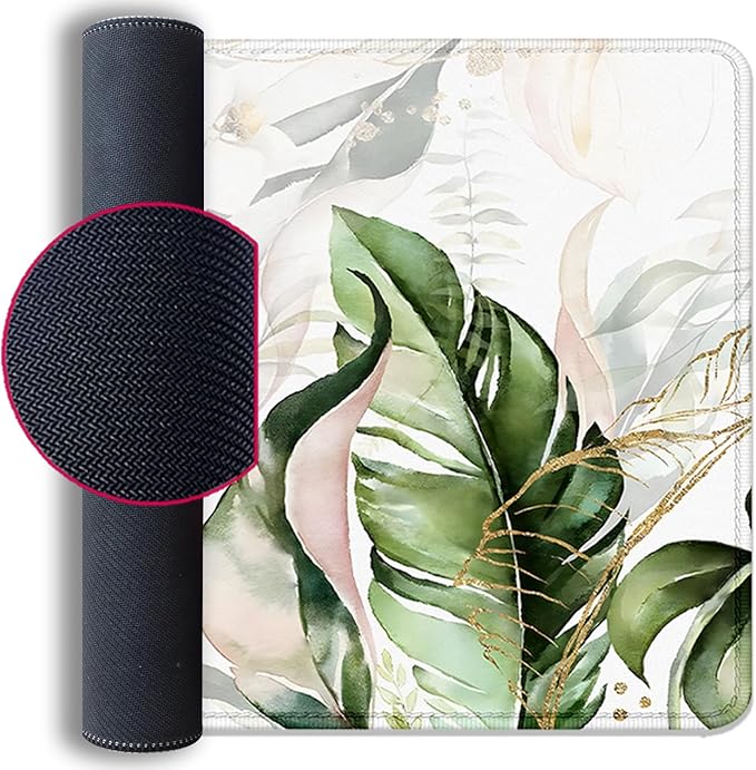 Green Tropical Leaves Mouse Pad Desk Pad,Green Sage Plant Extended Gaming Mouse Mat with Stitched Edges Non-Slip Waterproof Rubber Base Mous Mat for Office Home Game Desk Pad(27.5X11.8 in)