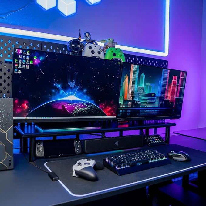 Bamboo Dual Monitor Stand Riser, Supports 2 Monitors, Printer, Heavy TV up to 300 lbs and 75 Inches