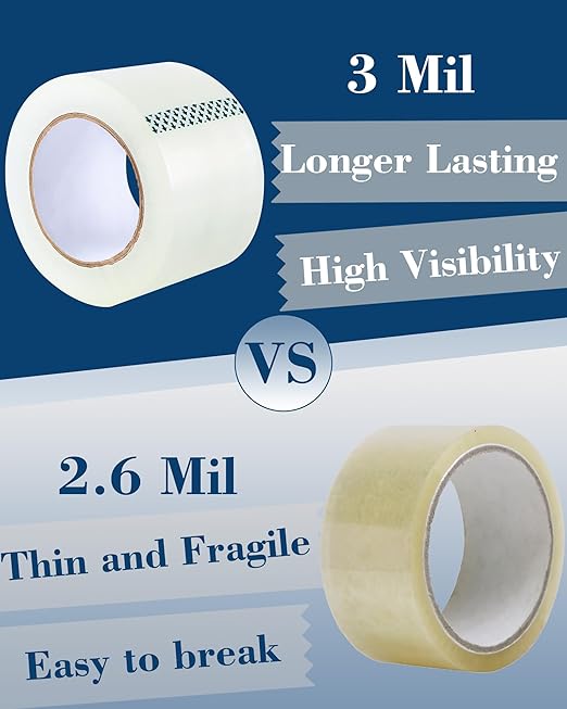 Lichamp Heavy Duty Packing Tape 12 Rolls, Wide Packaging Tape, 3 in. x 90 Yd., 3 Mil Thick, Clear, Commercial Grade Carton Packaging Tape Refills, Shipping, Mailing, Moving Supplies & Storage
