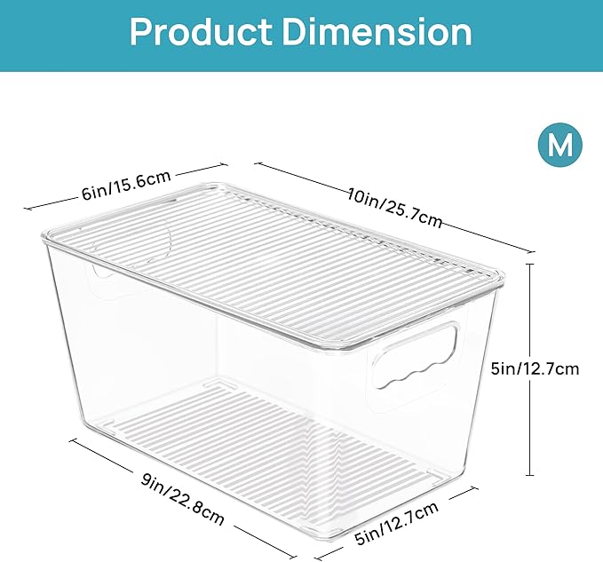 Vtopmart 1 Pack Clear Stackable Storage Bins with Lids, Medium Plastic Containers with Handle for Pantry Organizer and Storage,Perfect for Kitchen,Fridge,Cabinet, Closet,Bathroom Organization