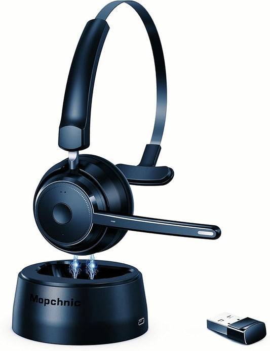 Bluetooth Headset, Wireless Headphone with Microphone for Computer, On Ear Bluetooth Headset with USB Dongle for Office Call Center Skype Zoom Meeting Online Class (Gray)