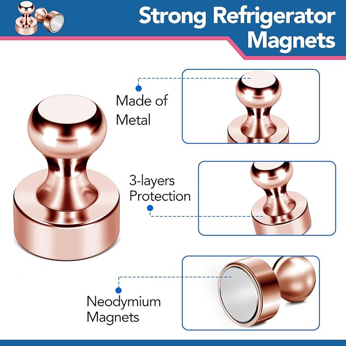 LOVIMAG Fridge Magnets 18Pcs Refrigerator Whiteboard Small Strong Magnet Classroom Kitchen Accessories Decorative Locker Set Decor Must Haves Office Calendar Refrigerador Magnetic Cute Rose Gold