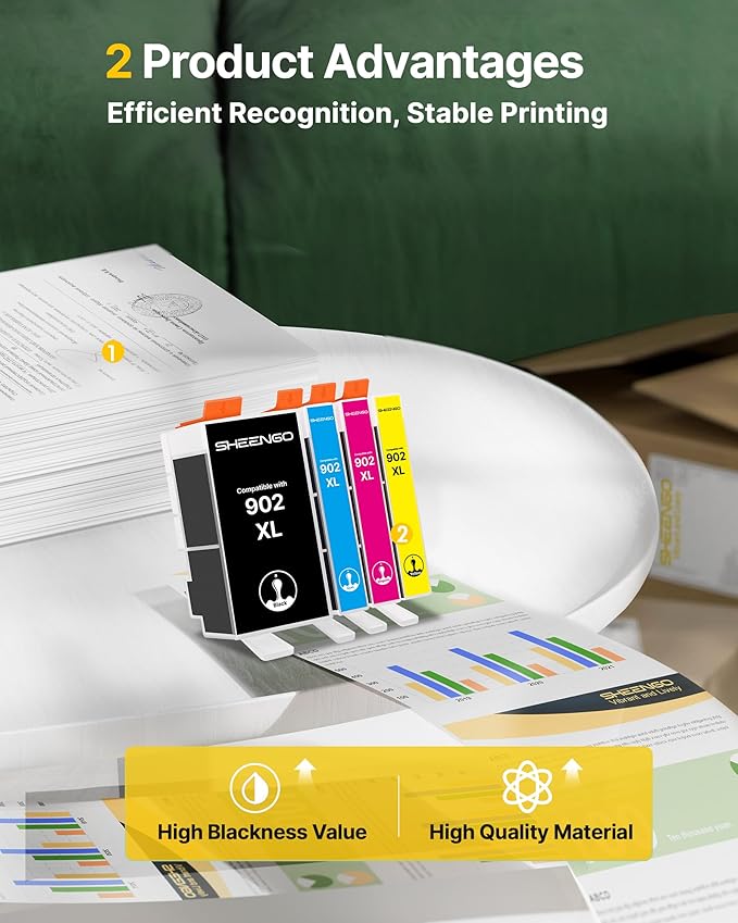 902XL Ink Cartridges for HP Printers Compatible Replacement for HP 902 902 Ink Cartridges HP902 XL for OfficeJet Pro 6978 6968 6974 6975 6960 Officejet 6951 6954 6956 6958 Printer, 4 Pack Latest Chip