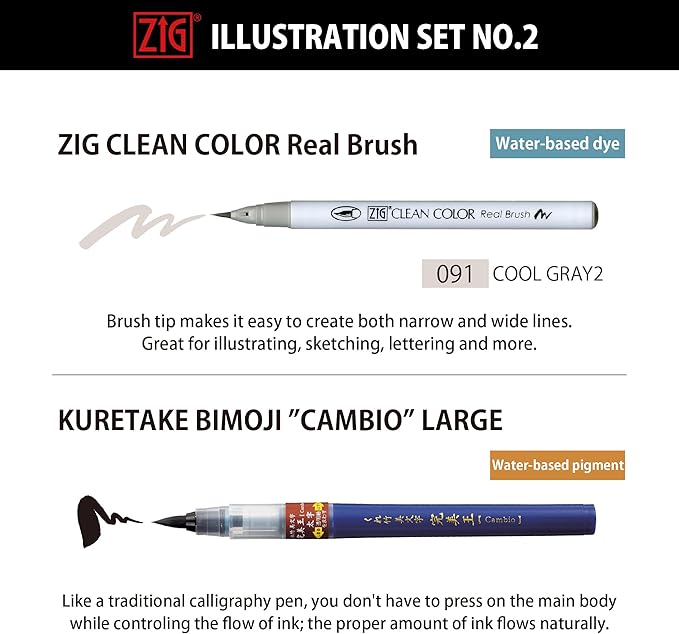 Kuretake Zig Inktober pen set, for Illustration, Manga Drawing, Lettering and Calligraphy, Professional Artist, Made in Japan (Special No.2(5pcs.))
