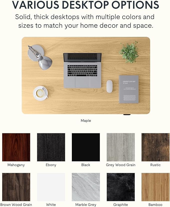 FLEXISPOT EN1 Whole-Piece Standing Desk 55x28 Electric Height Adjustable Desk for Home Office and Computer Workstation (Black Frame + 55" Maple Top, 2 Packages)