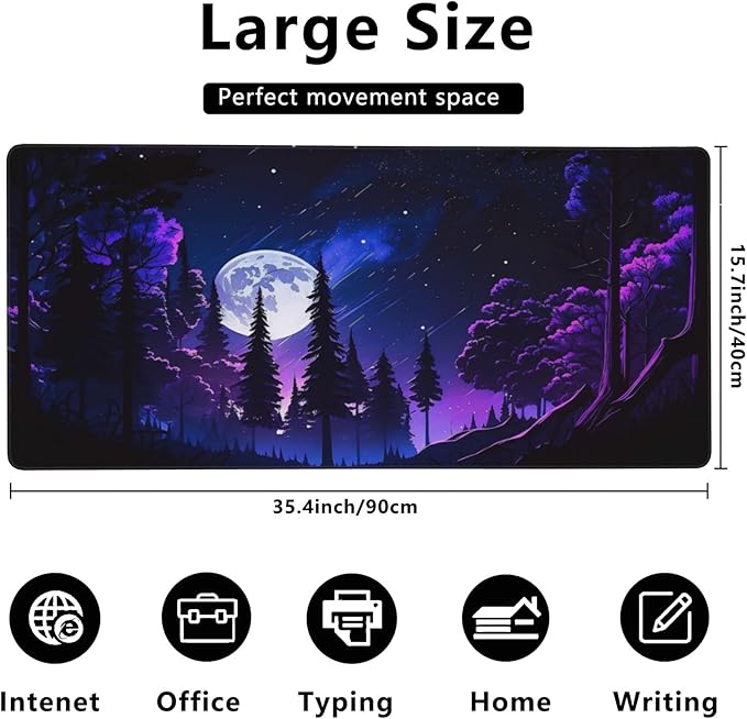 Gaming Mouse Mat Moon and Forest Large Mouse Pad Extended Mouse Pad Desk Mat Non-Slip Rubber Base Mice Pad Desk Pad for Office Game Home 35.4x15.75 in