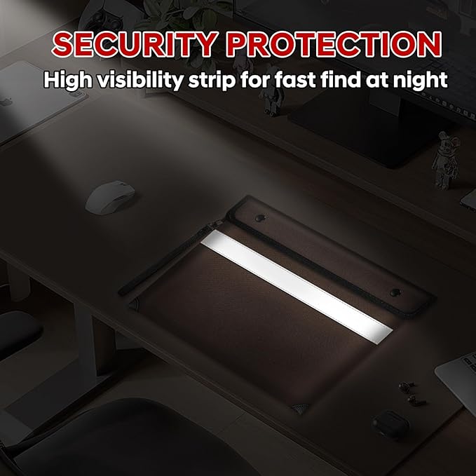 Fireproof Bag for Documents (11 x 7.7 inch)-5200 Heat Insulated, Waterproof Document Pouch with Double-Sided Reflective Strip, Money Bag for Cash (Brown)