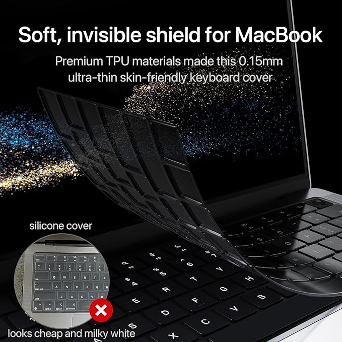 Premium Keyboard Cover Protector, Ultra Thin Keyboard Skin for 2025 2024 2023 2022 2021 M5/M4/M3/M2/M1 Pro/Max MacBook Pro 14/16, M4-M2 MacBook Air 13/15, US ANSI Layout