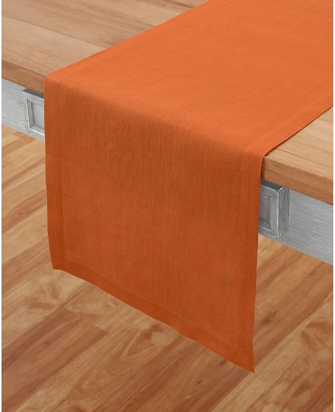 Solino Home Linen Pumpkin Table Runner 60 Inches - 100% Pure Linen Farmhouse Short Table Runner 14 x 60 Inch Ideal for Dresser and Coffee Tables - Fete - Fall, Autumn, Thanksgiving, Holiday