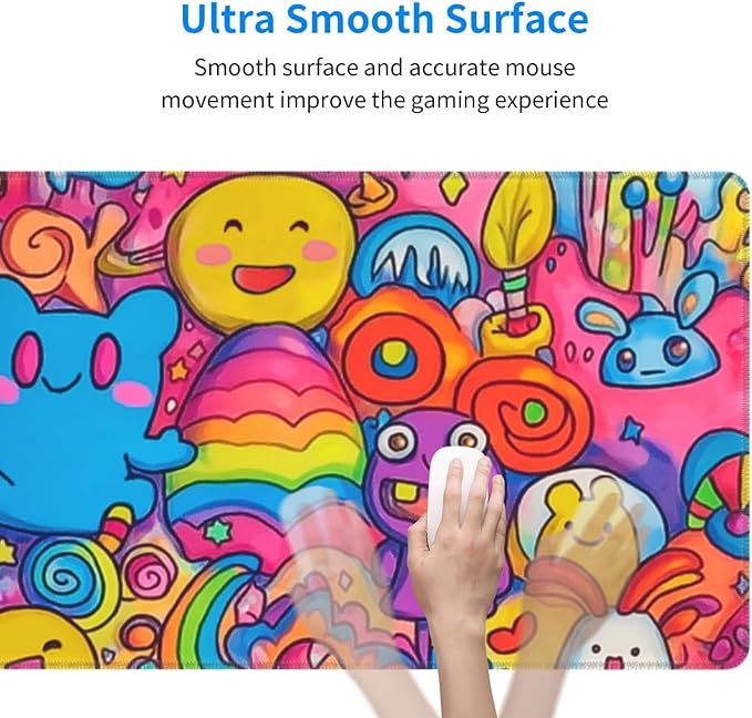 Cartoon Mouse Pad 31.5 X 11.8 Inch Big Desk Rubber Base Stitched Edges Keyboard Pad XXL Mouse Mat for Home Game and Office