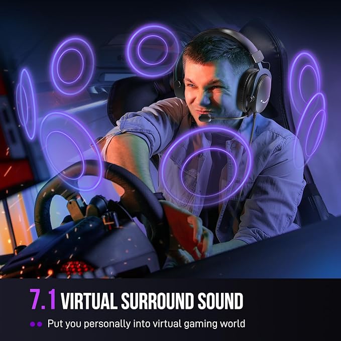 FIFINE Wired Gaming Headset, USB Headphone with 7.1 Surround Sound, Detachable Microphone, Control Box, 3.5mm Headphones Jack, Over-Ear Headset for PC/PS5/Xbox/Switch, Black-AmpliGame H9