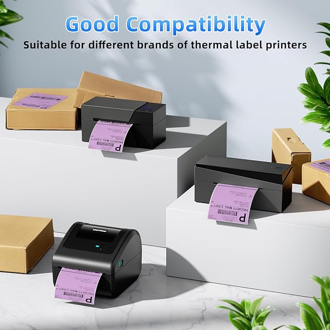 4x6 Thermal Labels, 1 Packs of 500 4x6 Fold Labels Purple - Compatible with JADENS, ASprink, Phomemo, Rollo, Zebra, Omezizy and Other Thermal Printers