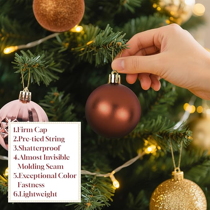 Christmas Tree Decorations Ornament Set, 60ct 2.36 Inches Bronze and Gold Shatterproof Christmas Ball Ornaments, Hanging Ball for Xmas Holiday Wedding Party Decor