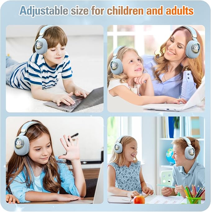 Girls Wired Headphones With Microphone - Blue Gaming Headset for Kids, School - Noise Cancelling, Over Ear, Wireless, Bluetooth Earbuds (Blue Gold)